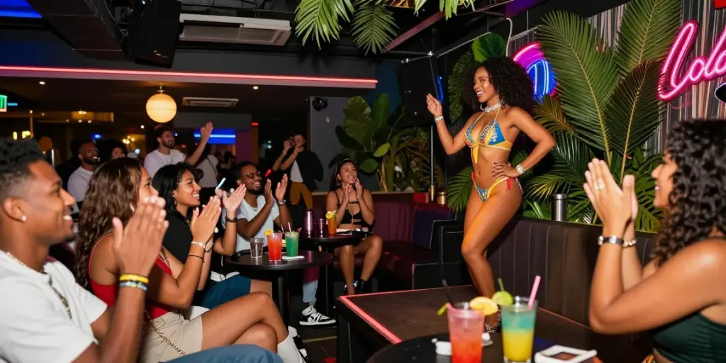 Exotic dancer performing in vibrant Miami club, capturing the energy of stripper miami nightlife.